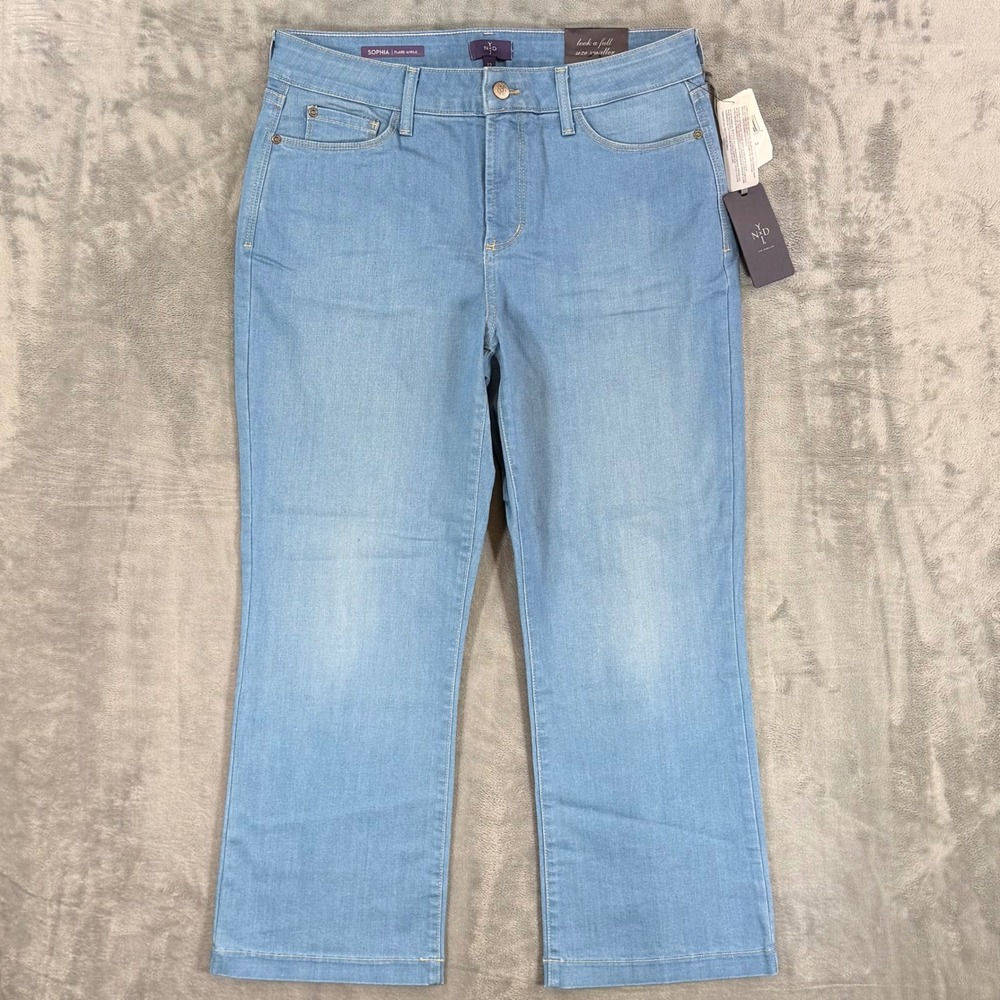 NYDJ Sophia Flare Jeans Women's Size 12 Blue Light Wash Denim Slimming Fit New